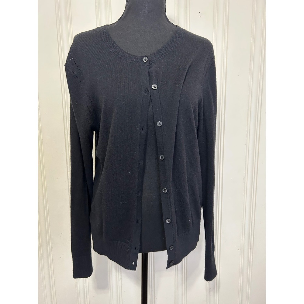 Banana Republic Premium Luxe Yarn Black Cardigan Sweater Cotton Cashmere Blend M